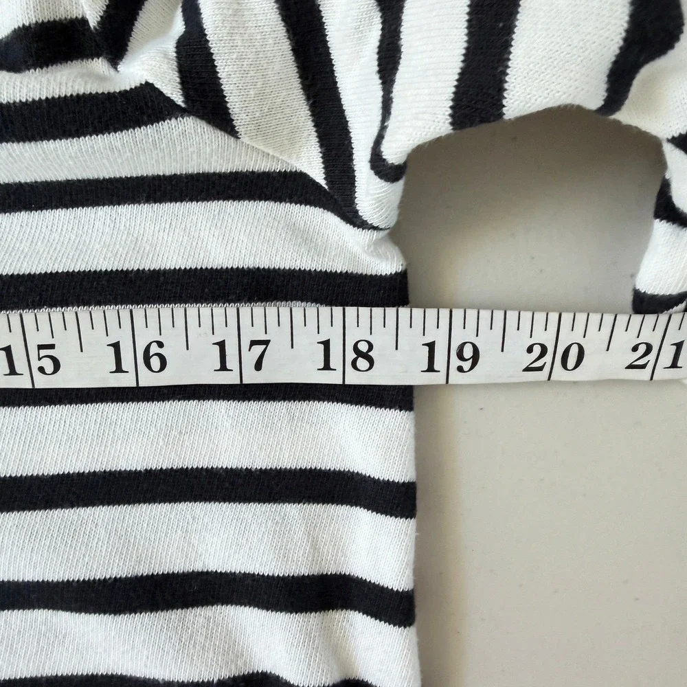 Kate Spade Broome Street Striped Boat Neck Peplum Top Black White 3/4 Sleeve L